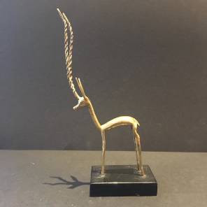 A Mid 20th Century Brass Antelope on Wooden Base 